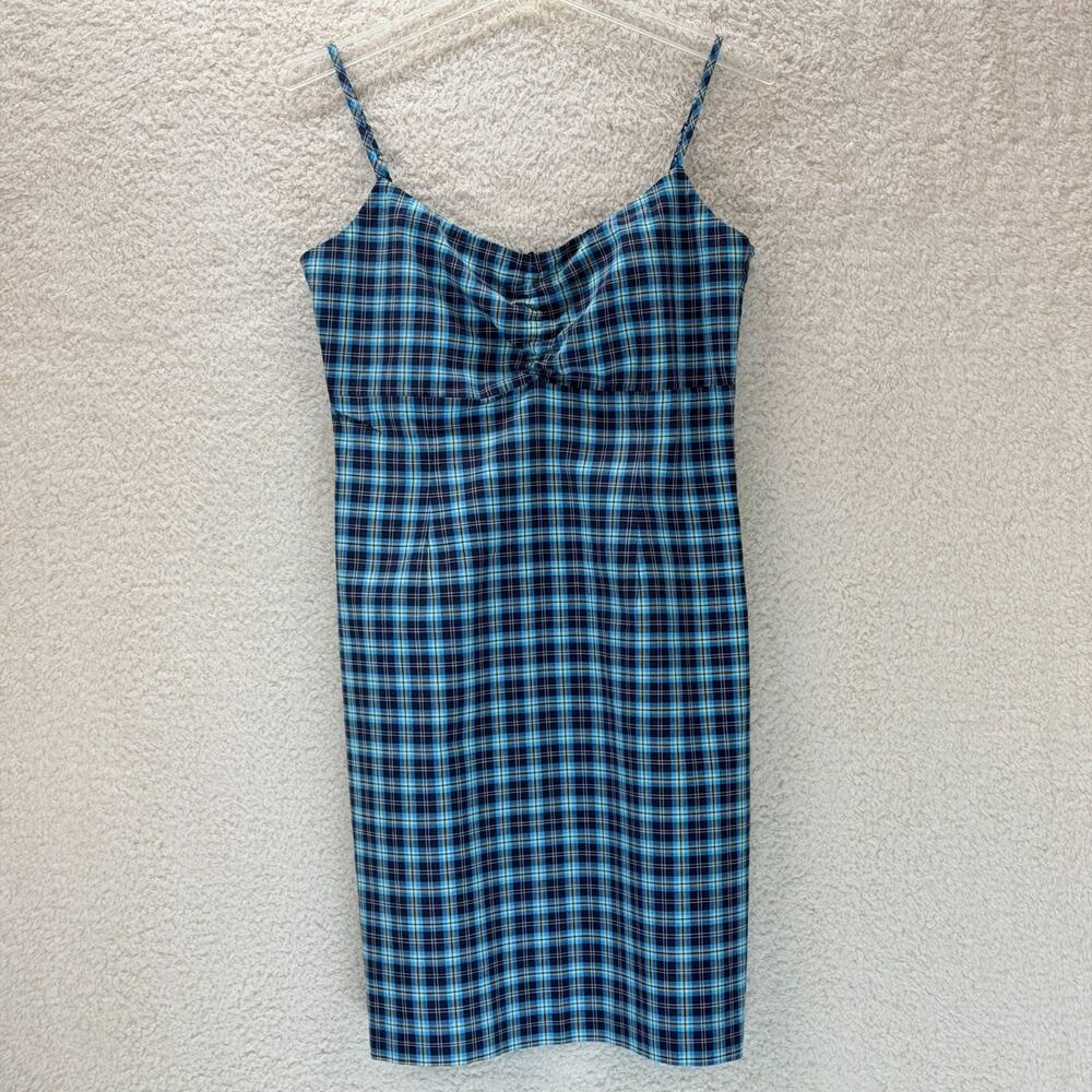 Esprit de Corp Babydoll Plaid Mini Dress Cotton Size 9/10 Side Zipper Y2K Retro - Picture 4 of 12